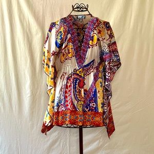 Hale Bob Lounge Stretch Silk Paisley Kimono Top Size M